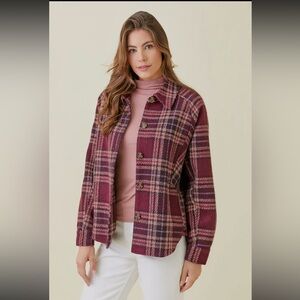 371. Plaid Shacket Merlot Berry Red Shirt Jacket S, M & L NEW Item NWT